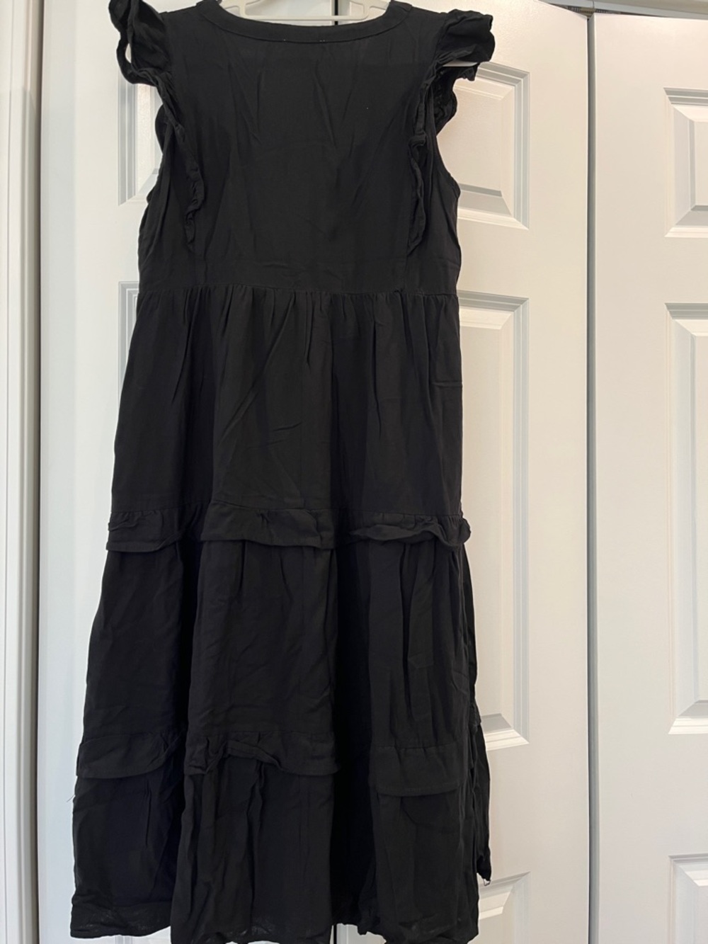 Pinkblush Black Tiered Maternity V-Neck Flutter Sleeve Dress - Picture 8 of 9